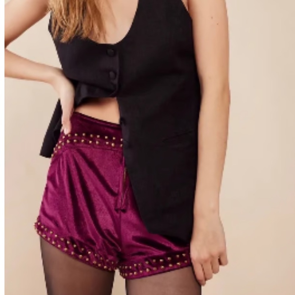 Free People Studded Velvet Shorts in Deep Magenta